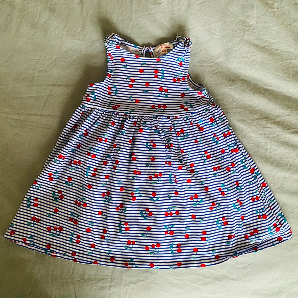 Cutest navy striped with cherry print Toddler cotton dress in perfect condition